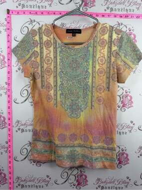 CASUAL EXPRESS TSHIRT Women's Multicolor Short Sleeve Tee - Sunset Paisley Print